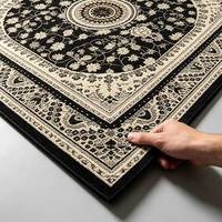 Tapis rectangulaire vintage persan à motif floral orné noir et blanc en polyester antidérapant pour salon, luxe européen