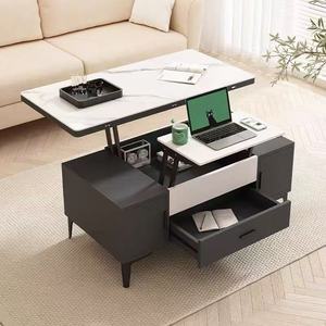 <span class=keywords><strong>Mesa</strong></span> de Centro Estilo Crema con Tapa Elevable y Superficie de Piedra Sinterizada, <span class=keywords><strong>Mesa</strong></span> de <span class=keywords><strong>Comedor</strong></span> <span class=keywords><strong>Convertible</strong></span> con Almacenamiento para Sala de Estar - Product Image 1