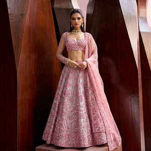 Pink Embroidered Lehenga Choli Set With <b>Dupatta</b> Silk Wedding Outfit Women Traditional Party Dress - Product Image 1