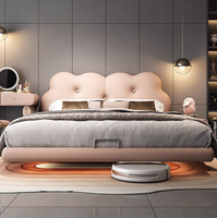 Lit de princesse haut de gamme en bois de pin massif, style moderne et minimaliste, avec rangement, en cuir véritable, pour chambre de fille ou petit appartement