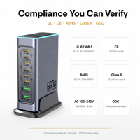 Hub de charge USB-C 660W GaN à 8 ports avec PD 3.0 & QC3.0, 6 ports Type-C + 2 ports USB-A, certifié 62368-1 pour ordinateur portable et usage domestique/bureau