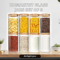 Ensemble de 8 bocaux en verre HomArtist de 28 fl oz avec couvercles hermétiques en bambou, compatibles lave-vaisselle/micro-ondes, récipients de stockage alimentaire pour la cuisine et le garde-manger