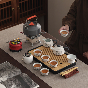 Portable Travel Tea <b>Set</b> Porcelain 4 Person Outdoor Camping Tea Tray With <b>Teapot</b> Teacups Stainless Steel Eco Friendly - Product Image 2