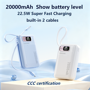 고용량 리튬 폴리머 배터리 휴대용 파워뱅크 20000mAh 고속 충전 LED 디지털 초슬림 케이블 포함 - Product Image 5
