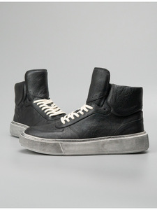 Baskets montantes en cuir véritable noir, bout rond, à lacets, semelle extérieure en caoutchouc, semelle intermédiaire en EVA, amorties, chaussures décontractées toutes saisons - Product Image 3