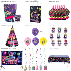 Vente en gros de décorations pour fête d'anniversaire des années 90, vaisselle jetable, bannières, chapeaux, cadeaux, sacs, assiettes en papier, gobelets, ensembles - Product Image 3