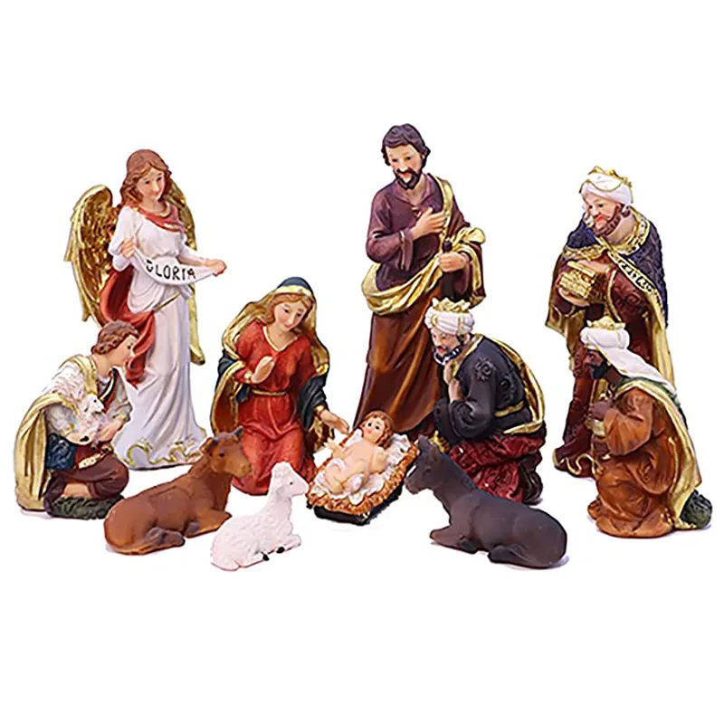 Novelty handmade church Catholic gift home decor resin holy family statue pieces Christmas Ornament nativity scene set figurines