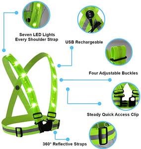 Chaleco de seguridad para correr con carga USB impermeable para exteriores LED transfronterizo chaleco reflectante - Product Image 5