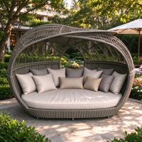 Canapé-lit modulaire d'extérieur en rotin tressé avec auvent, anti-UV, pour patio et bord de piscine, mobilier d'appoint moderne