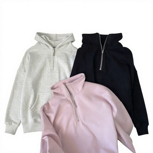 Custom Embroidery Oversized <b>Half</b> <b>Zip</b> Hoodie Cotton Blend Fleece Pullover <b>Sweatshirt</b> <b>Women</b> Autumn - Product Image 3