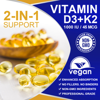 Gélules de Vitamine D3 K2 à Marque Blanche 1000UI D3 & MK7 K2 – Complément pour le Soutien Osseux et Immunitaire des Adultes