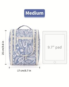 Bolsa de Aseo Colgante Azul con Diseño de Hojas para Viaje, para Mujeres y Hombres, Bolsa de Maquillaje, Organizador para Baño y Ducha - Product Image 3