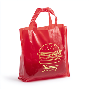 Sac d'emballage à provisions en plastique avec logo personnalisé de qualité alimentaire sac à provisions à emporter en plastique à boucle souple - Product Image 1