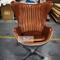 Fauteuil Aviateur à dossier haut, style vintage du milieu du siècle, en cuir pleine fleur, fauteuil pivotant de bureau, fauteuil à bras en cuir vieilli