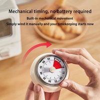 Timer Dapur Digital Mekanik Elegan 60-Menit, Baja Anti Karat, Alarm Suara, Perekat Magnetik, Tanpa Baterai, Untuk Kantor