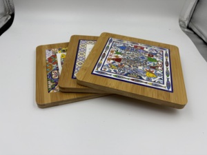 Sous-plat en céramique de style porto-léonais avec cadre en bambou et support en bois, tapis de <span class=keywords><strong>table</strong></span> en carreaux portugais pour la maison et la cuisine - Product Image 4