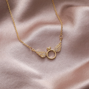 Woying Design In Metallo Little Wing Ragazze <span class=keywords><strong>Collana</strong></span> Femminile di Cristallo di Angelo Dell'anello del Cerchio <span class=keywords><strong>Collana</strong></span> A Catena In Oro - Product Image 2
