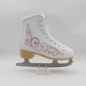 Patins à <span class=keywords><strong>glace</strong></span> en cuir <span class=keywords><strong>blanc</strong></span> confortable pour femmes et filles avec lame en acier au carbone haute ténacité et nœud papillon - Product Image 1