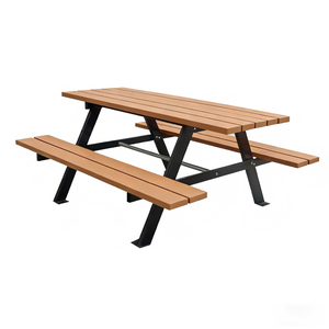 Ensemble <span class=keywords><strong>table</strong></span> et <span class=keywords><strong>banc</strong></span> de pique-nique de camping en bois massif moderne et durable pour l'extérieur, avec structure métallique et <span class=keywords><strong>coussin</strong></span> imperméable - Product Image 1
