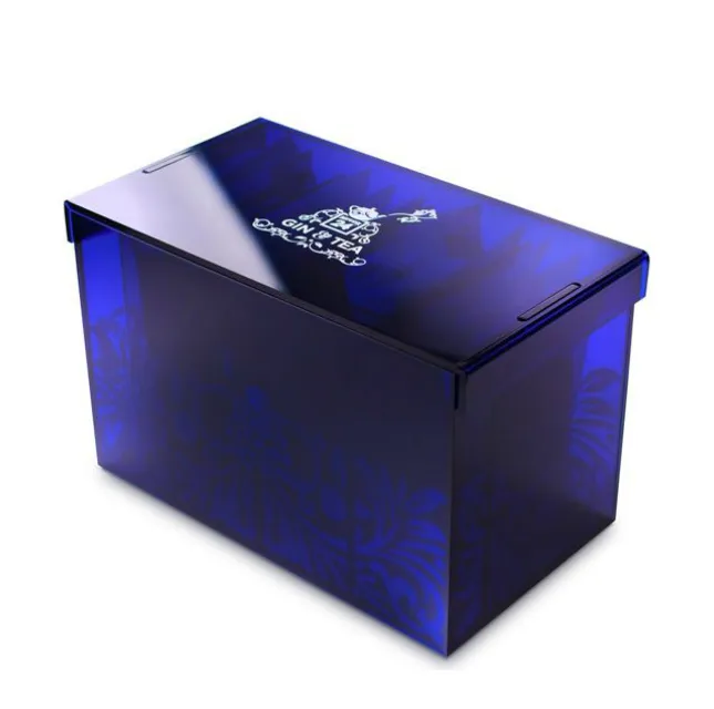 Rechthoek Klein Blauw Acryl Custom Box Met Cover Print Logo Plexiglas Perspex Blauw Case Acryl Presentatie Doos Client Cont