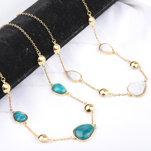 Collier pendentif goutte d'eau en résine, serti de pierres bleues et blanches, bijou de mode pour soirée, origine Zhejiang - Product Image 1