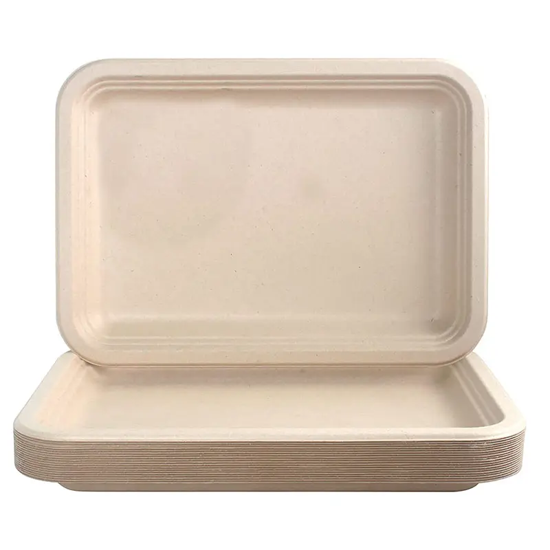 Microwave Paper Plate 14Inch Disposable Large Waterproof and Oil-Proof Heavy Duty Trays, 100% Biodegradable Rectangle Food Tray
