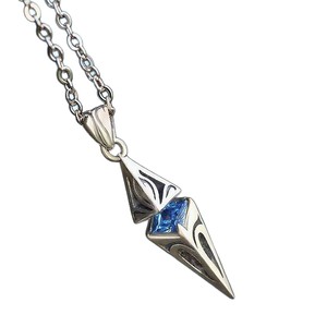 Yunnique Zinc Alloy Electroplated Silver Pyramid Pendant <b>Necklace</b> with <b>Blue</b> Zircon Geometric Design Fashion Jewelry - Product Image 5