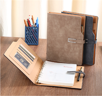 Carnet à couverture en cuir/PVC A5 avec logo personnalisé, 100 feuilles à feuilles mobiles et porte-stylo - Agenda scolaire pour cadeau