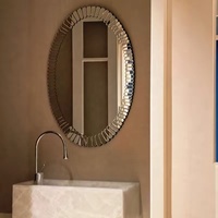 Miroir mural ovale contemporain en verre SWT 2026 avec cadre en MDF, miroir argenté 4 mm, aluminium transparent pour la décoration de la maison