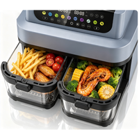 Friteuse à air à double panier avec fenêtre de visualisation en verre transparent, grande capacité 7,4 L, 2 zones de cuisson indépendantes, écran tactile numérique, finition synchronisée