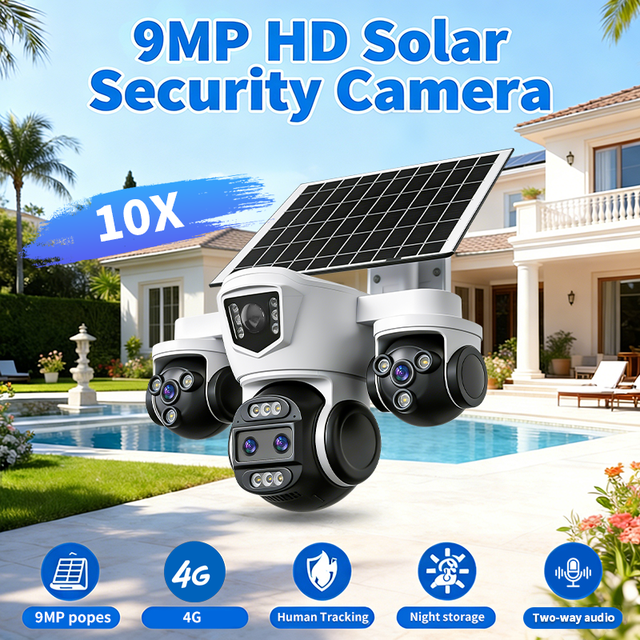 9MP AI Human Detection PTZ Camera 10x Digital Zoom 4G Connectivity 7.5W Solar Panel Night Vision Wide Angle Outdoor Home