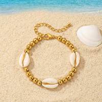Bracelet perlé en acier inoxydable plaqué or 18 carats avec pendentif coquillage, design populaire, résistant au ternissement et à l'eau, bijoux pour femmes