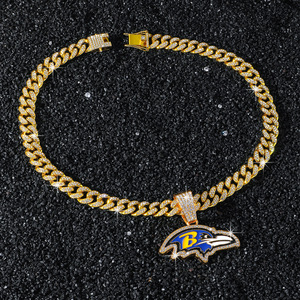 Collier pendentif Hip Hop Baltimore Ravens, cadeaux pour hommes et femmes, laiton plaqué or, charme sportif, détails en strass CZ, <span class=keywords><strong>bijoux</strong></span> tendance - Product Image 6