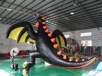Dragon gonflable géant noir effrayant, décoration de centre d'halloween, avec ailes, pour vente