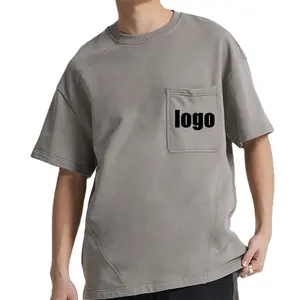 Модные однотонные футболки для мужчин с передним карманом, с логотипом на заказ, большие размеры, хлопковые мужские футболки