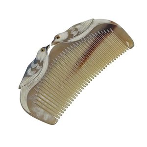 Peine de cuerno de búfalo natural tallado a mano, antiestático, estilo vintage, de dientes finos, decorativo, de bolsillo - Product Image 3