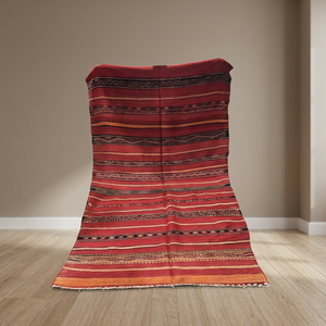 Tapis tribal fait main, kilim marocain rayé en laine noué à la main, à poils ras, rectangulaire, avec support en jute, épaisseur moyenne, pour salon et maison - Product Image 2