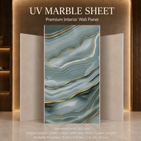 Plaque PVC MORLENX en agate grise marbrée UV avec détails dorés pour murs décoratifs de bureaux et projets de vente en gros