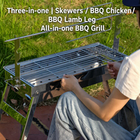 Grill de barbecue pliable en acier inoxydable avec rôtissoire pour cuisse d'agneau, poulet entier, barbecue professionnel d'extérieur, portable