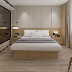 Precio barato cama de hotel con base de madera con colchón mesitas de noche mesas laterales y cabecero para juego de dormitorio de muebles de hospitalidad de 3 estrellas - Product Image 3