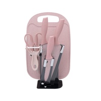 Ensemble de 7 accessoires de cuisine en paille de blé, ensemble de couteaux de cuisine en acier inoxydable avec planche à découper