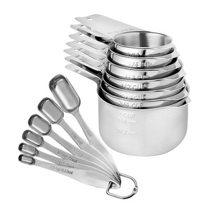 Stainless Steel Heavy Duty Ergonomic Handle with Ring Connector 13-piece <b>Measuring</b> Cups and <b>Spoons</b> Set - Product Image 1