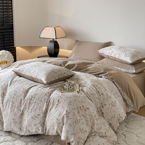 Ensemble de draps, taies d'oreiller et housses de couette minimalistes Wabi-sabi gris en <span class=keywords><strong>coton</strong></span> brossé quatre pièces - Product Image 5
