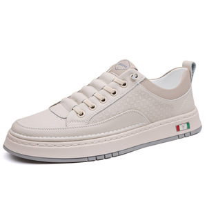 Chilowa Men's <b>White</b> Sneakers Low <b>Heel</b> Breathable Leather Casual Shoes For Leisure - Product Image 5