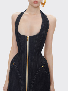 TWOTWINSTYLE Abito Vintage Femminile Senza Maniche <span class=keywords><strong>con</strong></span> Logo Frontale, Cerniere e Vita Alta, Lunghezza al Ginocchio, Nuova Moda - Product Image 4