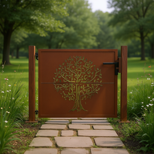 Puerta de Jardín de Acero Corten 39.4x39.4 con Diseño Único de Árbol, Estilo Rústico para Exteriores, Puerta Batiente - Product Image 2