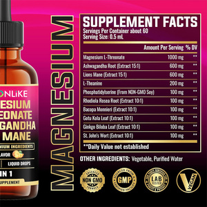 Gouttes liquides de magnésium sauvage OEM, extrait d'ashwagandha, de crinière de <span class=keywords><strong>lion</strong></span>, de ginseng, 99% d'ingrédients actifs, extraits de feuilles d'herbes, aliments santé - Product Image 2