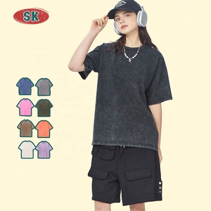 INFLATION Magliette da uomo in jersey tinta unita, goffrate, effetto lavato, neutre per ricamo, oversize, vintage, di design, personalizzabili, taglie forti, con spalle scese - Product Image 1