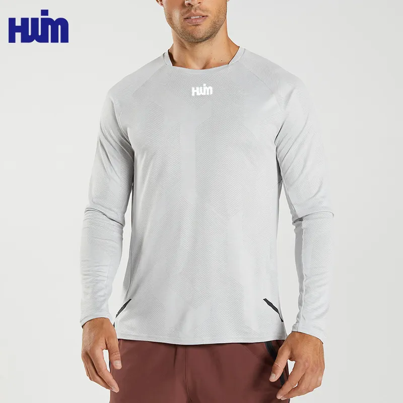 Survêtement personnalisé T-shirt à manches longues léger et extensible coupe ajustée pour homme Sports de plein air T-shirt de course à séchage rapide pour homme