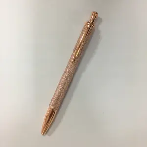 yuyao OEM PROP65 stainless steel bling wrapped PU leather glitter sparkle rose gold metal ball point pen